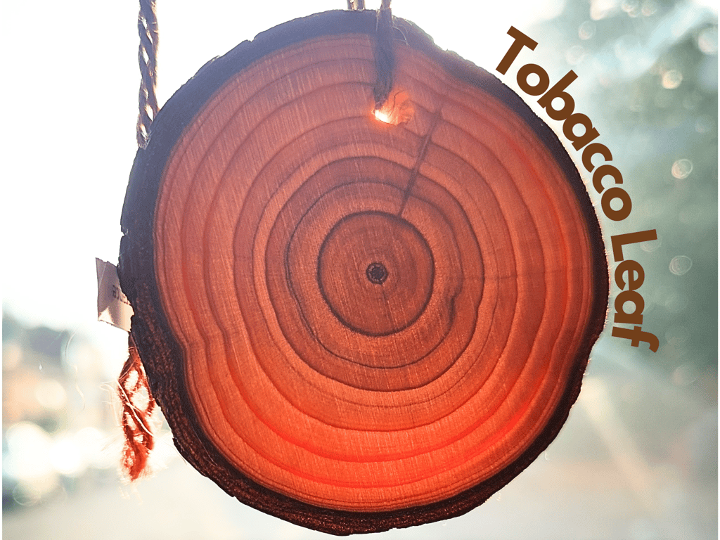 Tobacco Leaf Car Air Freshener. Wooden slice with long-lasting fragrance. UK.