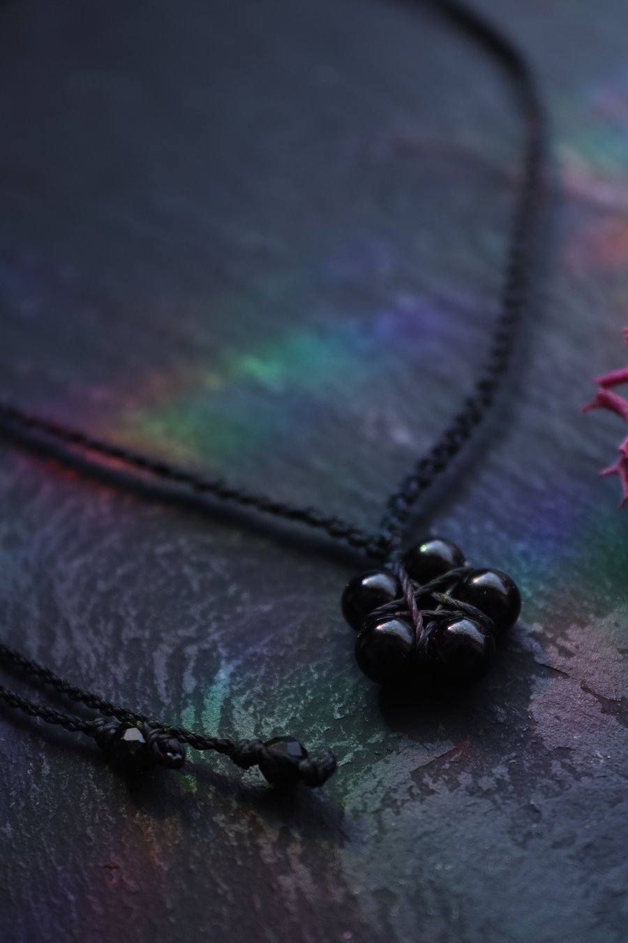 Adjustable necklace flower with natural stones Black Tourmaline in black
