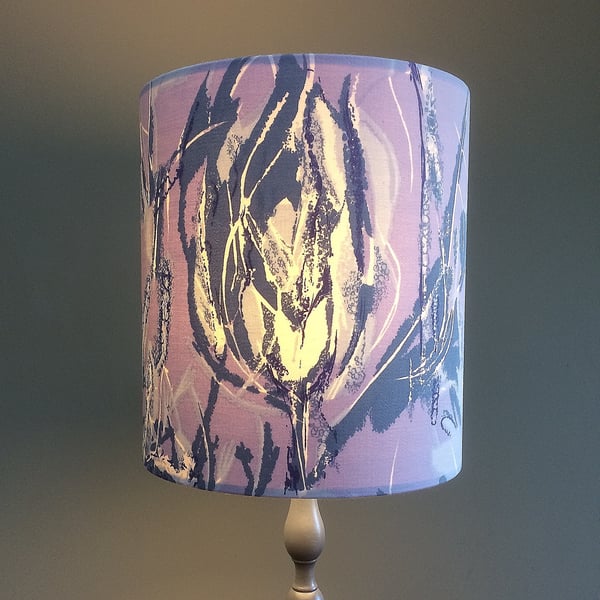 A Beautiful Lilac and Grey Abstract Floral Vintage Fabric Lampshade