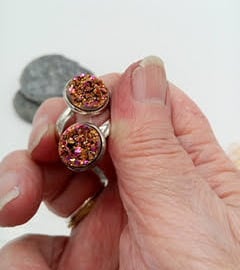 Gold and Pink Faux Druzy Cabochons Adjustable Ladies Statement Ring