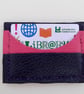 Leather Cardholder Handstitched Navy and Hot Pink three slot - Image 7