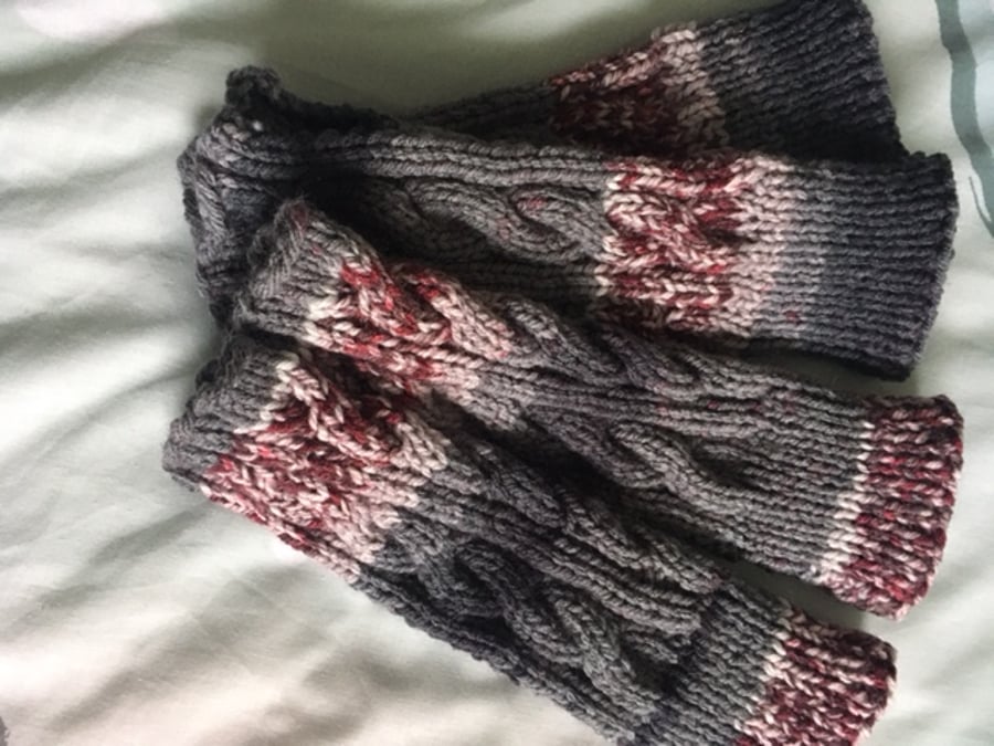 Adult Wristwarmers - Storm Grey marl Aran