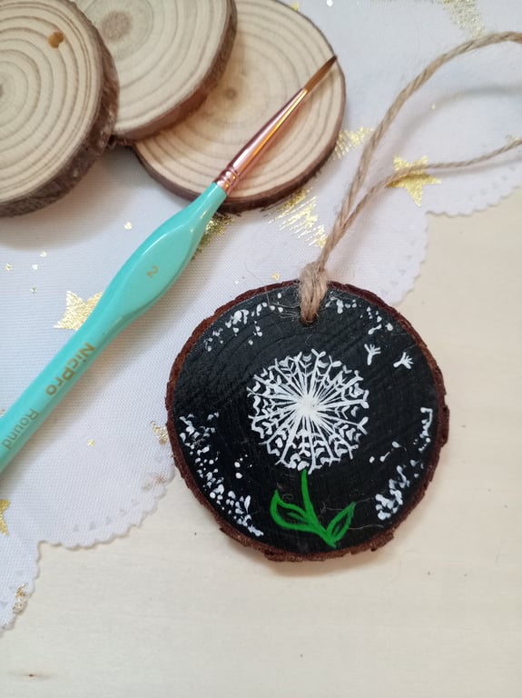 Dandelion clock hanging woodslice decoration 