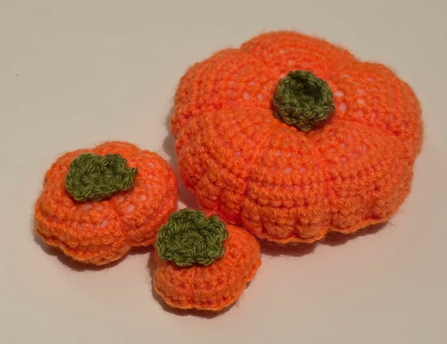 Trio of crochet pumpkins