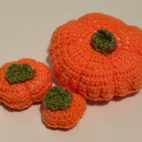 Trio of crochet pumpkins
