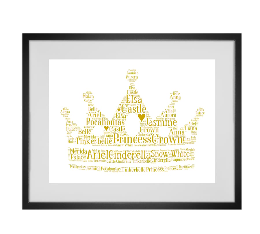 Personalised Princess Crown Design Word Art Gifts 