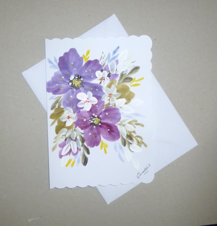 hand painted floral greetings card ( ref FA  228 C2 )