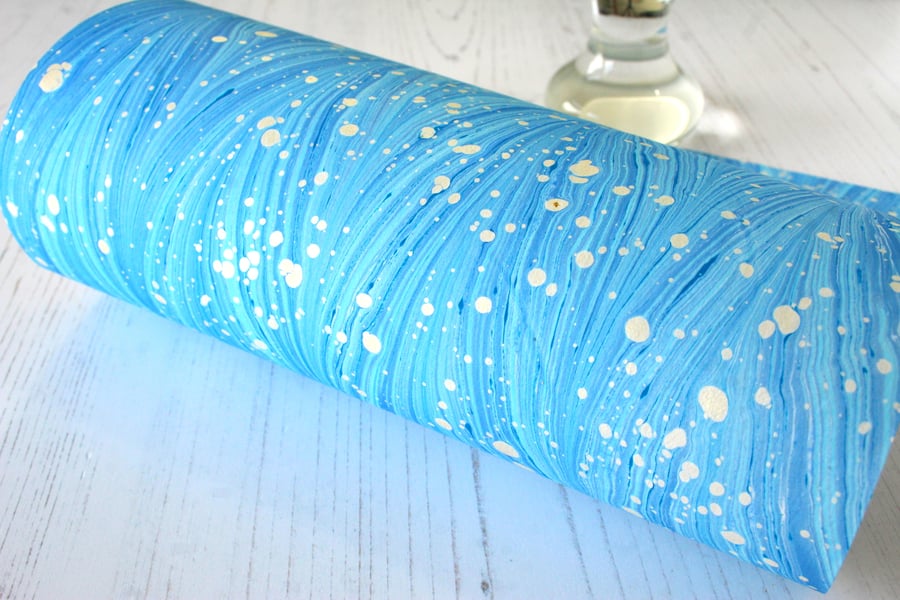 A4 Marbled paper sheet antiqued gelgit in blue and gold