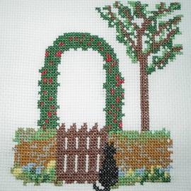 Cat at gate (for children or beginners) cross stitch kit