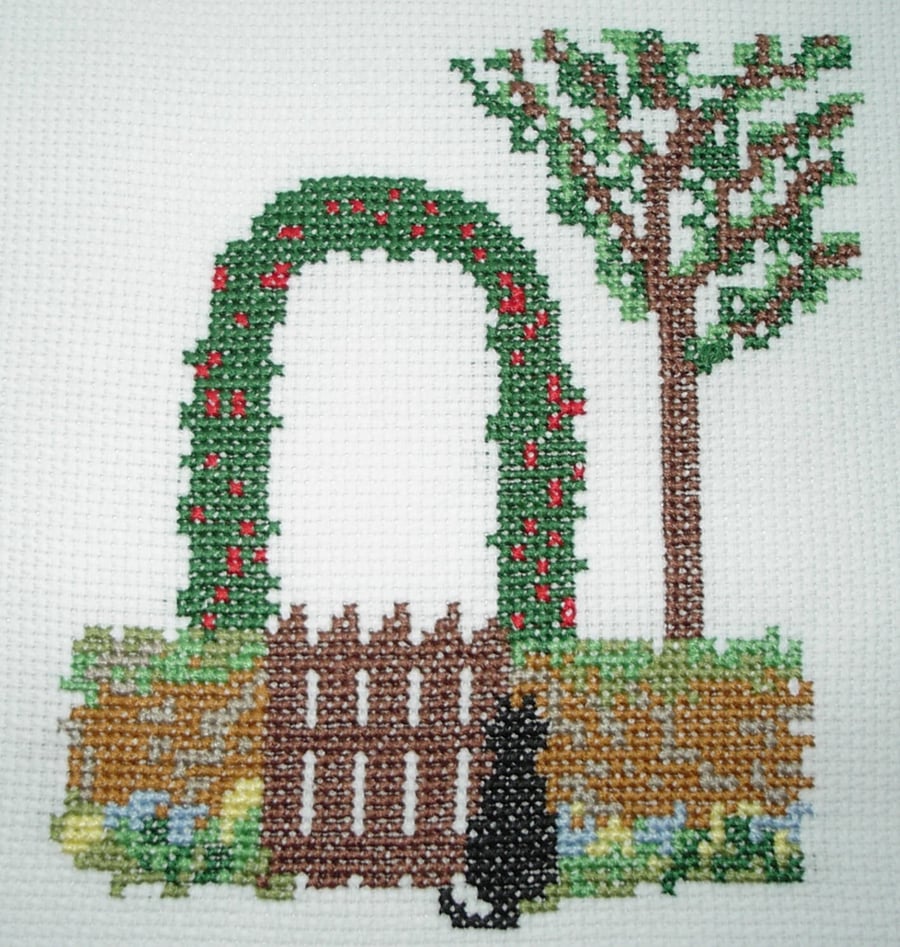 Cat at gate (for children or beginners) cross stitch kit
