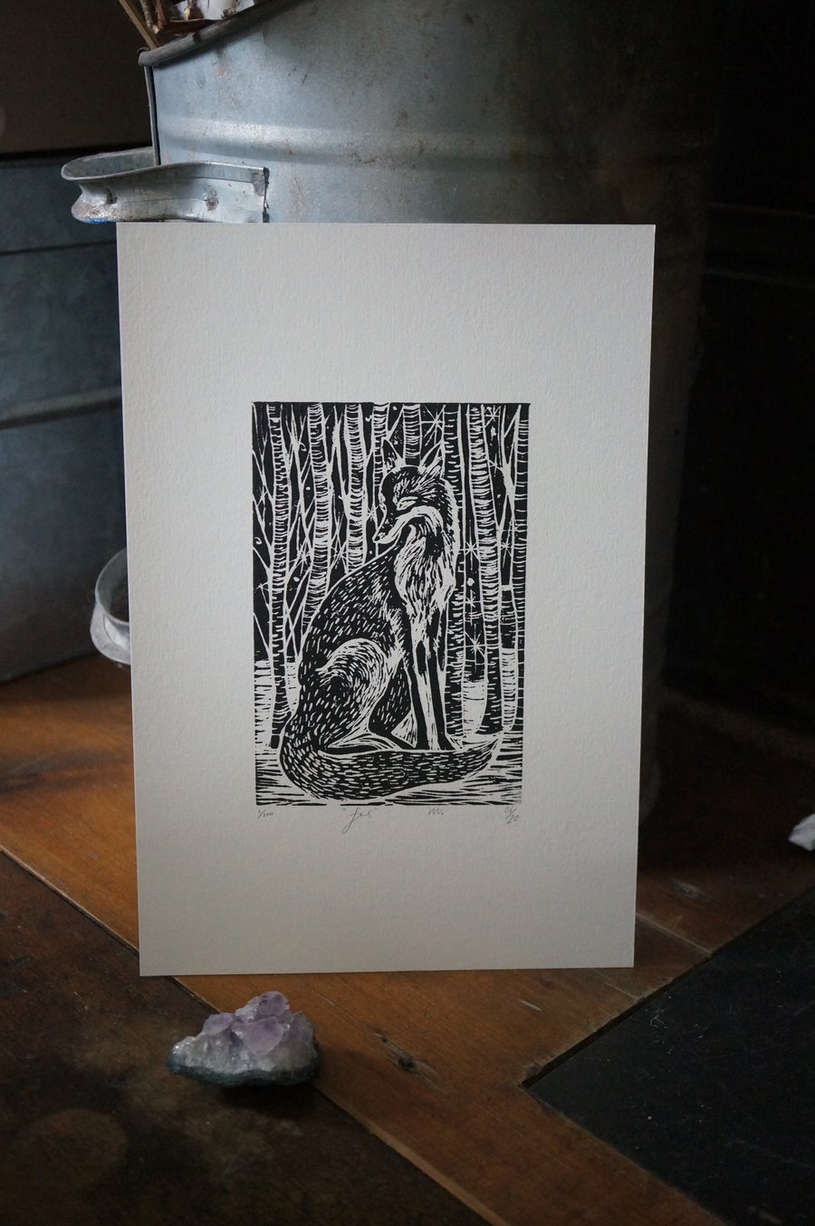 Linocut Print Fox