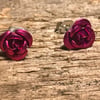 Fuchsia pink metal rose studs