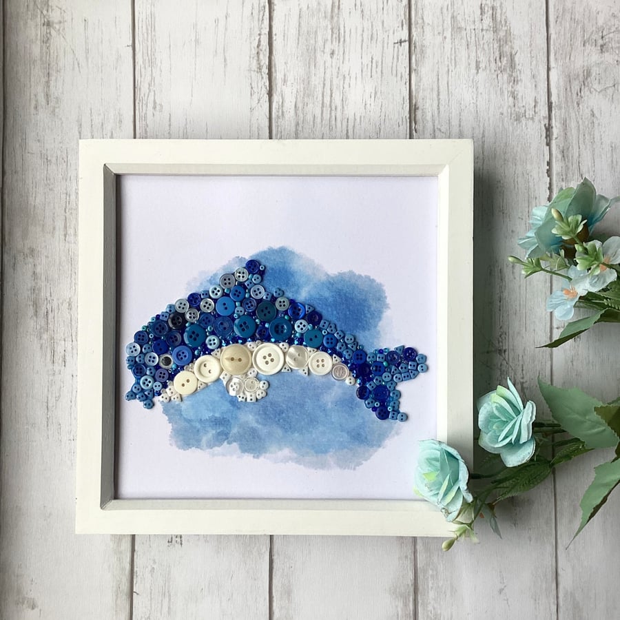 Dolphin Button Art Framed Nursery Wall Art Bathroom Housewarming Gift