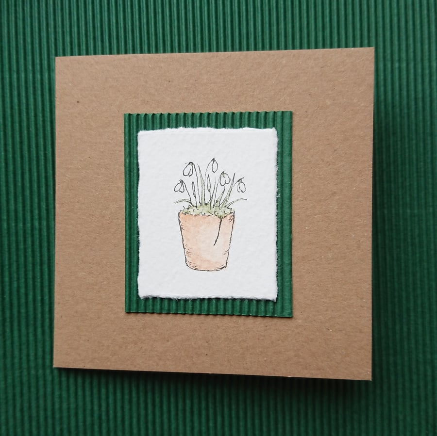 Christmas card - Snowdrops - Original drawing - Recycled - Free gift tag!