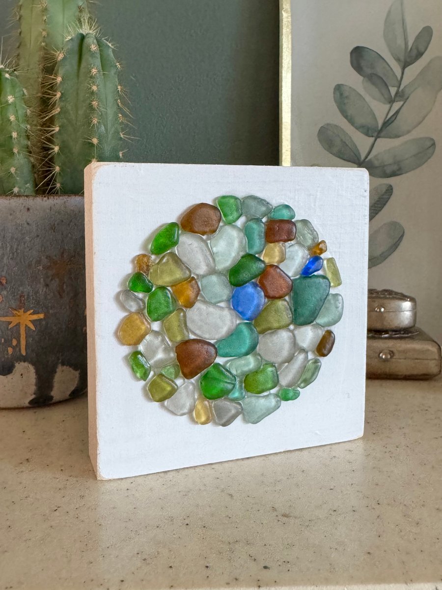 Cornish Sea Glass Wooden Plaque Free Standing Decoration Christmas Gifts