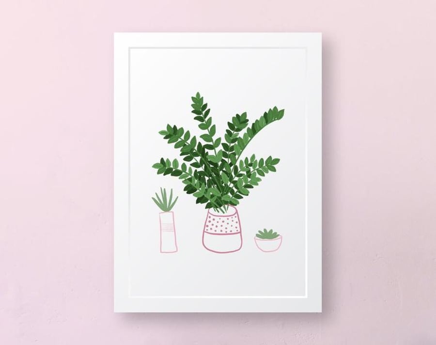 ZZ Plant Art Print, Wall Art, Unframed Art Print, House Plants, Illustration