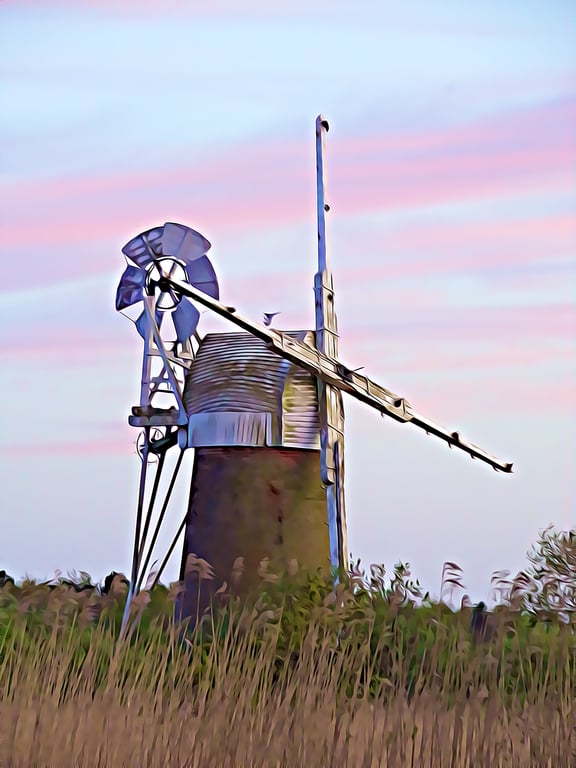 A4 Print Of Windmill on The Norfolk Broads Sunrise