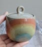 Perfectly imperfect Small ceramic lidded pot with rainbow