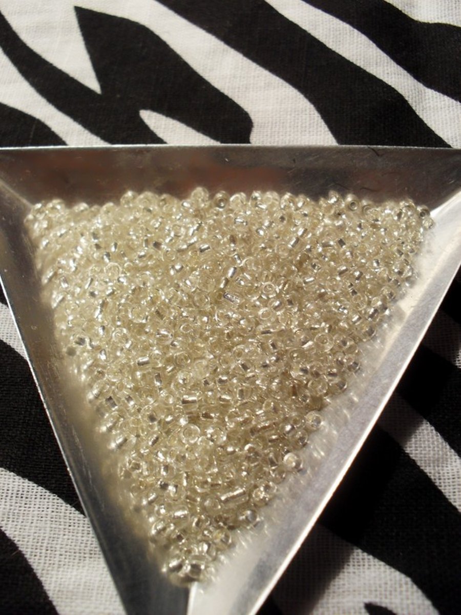 10g Foil-Lined Glass Seed Beads - 2mm - Silver 