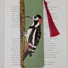 Woodpecker bookmark,  pyrography gift for a bird lover, wooden unisex gift