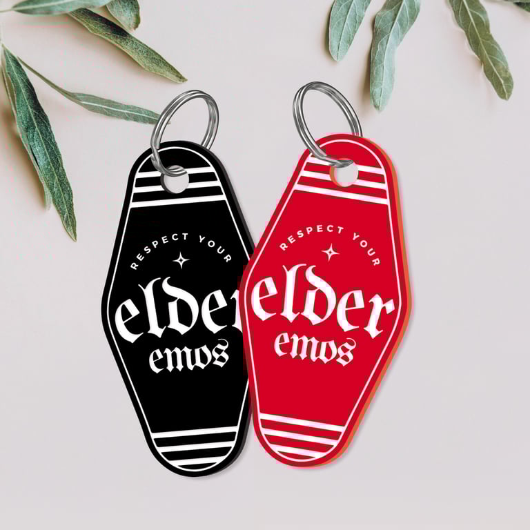 Respect Your Elder Emos: Funny Motel Style Acrylic Keyring - Gift for Emo