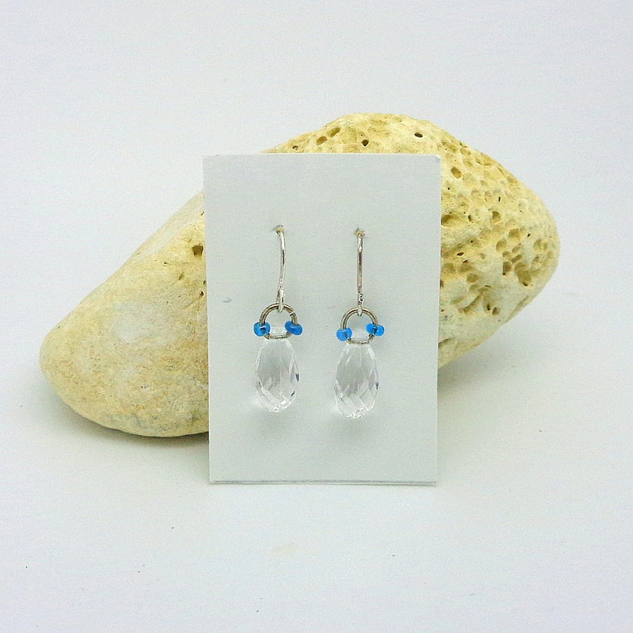 Sterling silver drop earrings with small teardrop crystals
