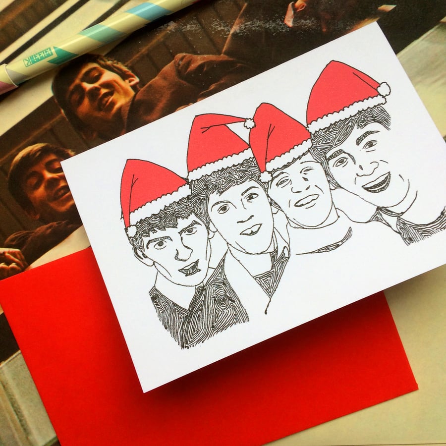 The Beatles Christmas Hats card
