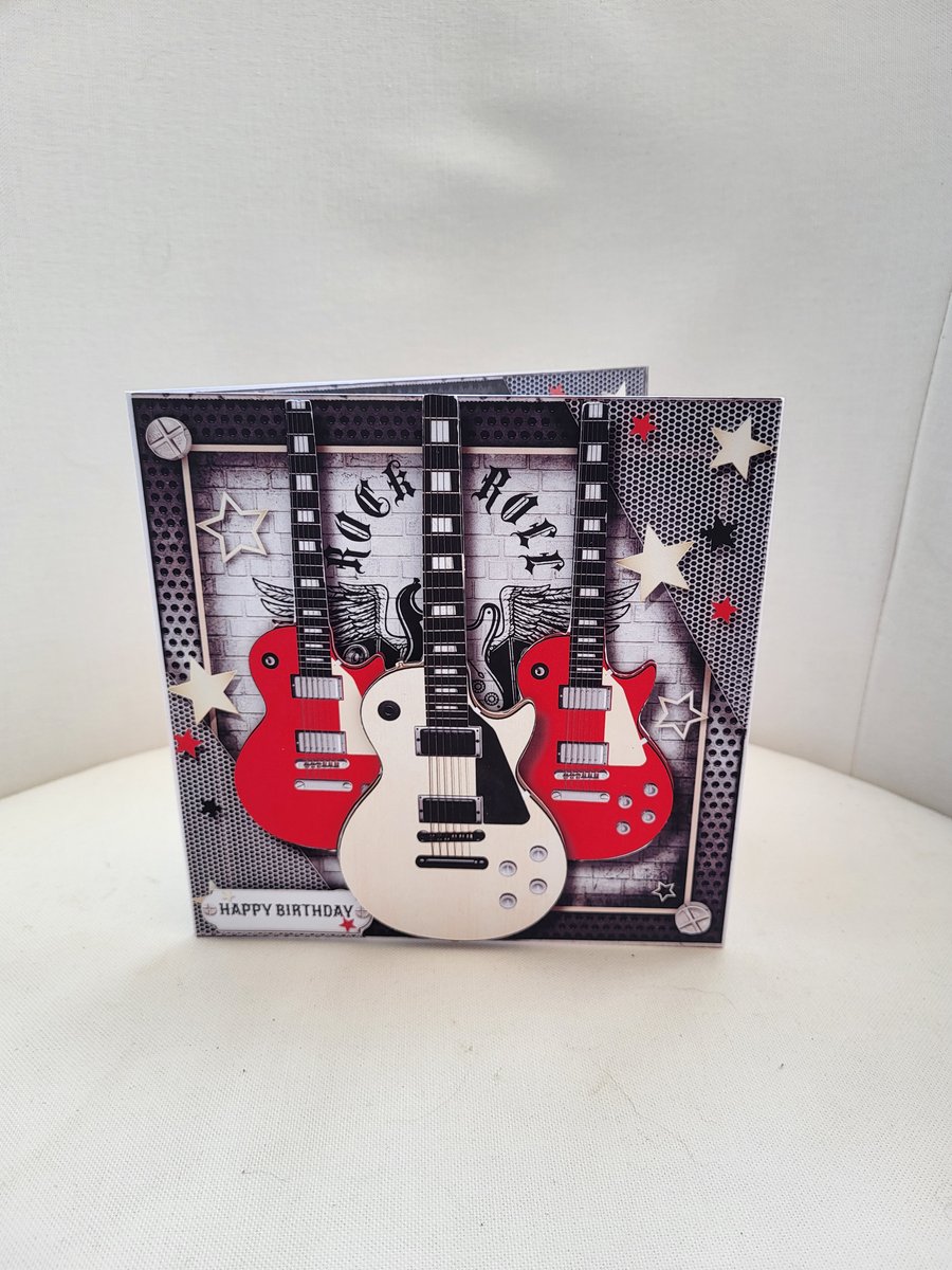 Guitar lovers card, birthday card for guitarist,  handmade card 