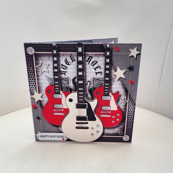 Guitar lovers card, birthday card for guitarist,  handmade card 