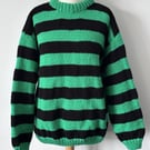 Hand Knitted Green Devil Stripey Chunky Hand Knitted Sweater
