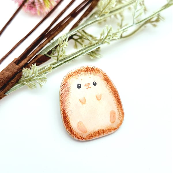 Brooch, Pin, Handmade Lovely Hedgehog Pin, Shrink Plastic Pin