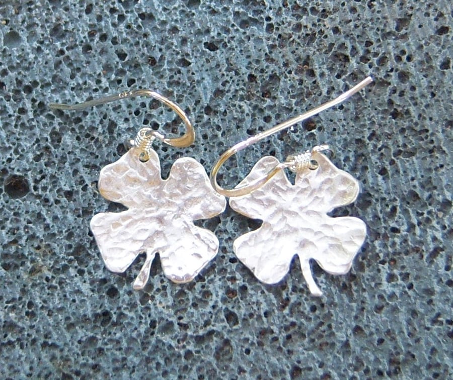 Shamrock earrings in textured sterling silver