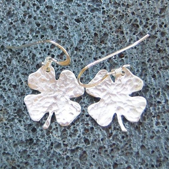 Shamrock earrings in textured sterling silver