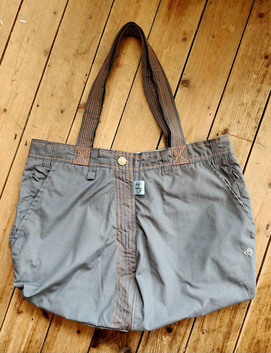 LARGE GUNMETAL GREY AND ORANGE TOTE BAG