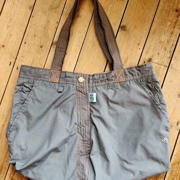 LARGE GUNMETAL GREY AND ORANGE TOTE BAG