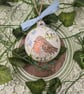 Robin and Forget me not hand-painted ceramic Christmas bauble 