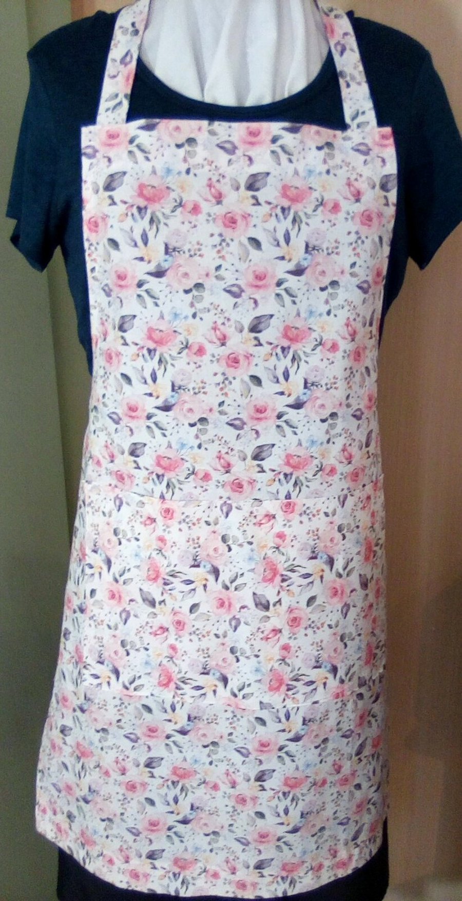 Adult Apron 100% Cotton Pink floral roses