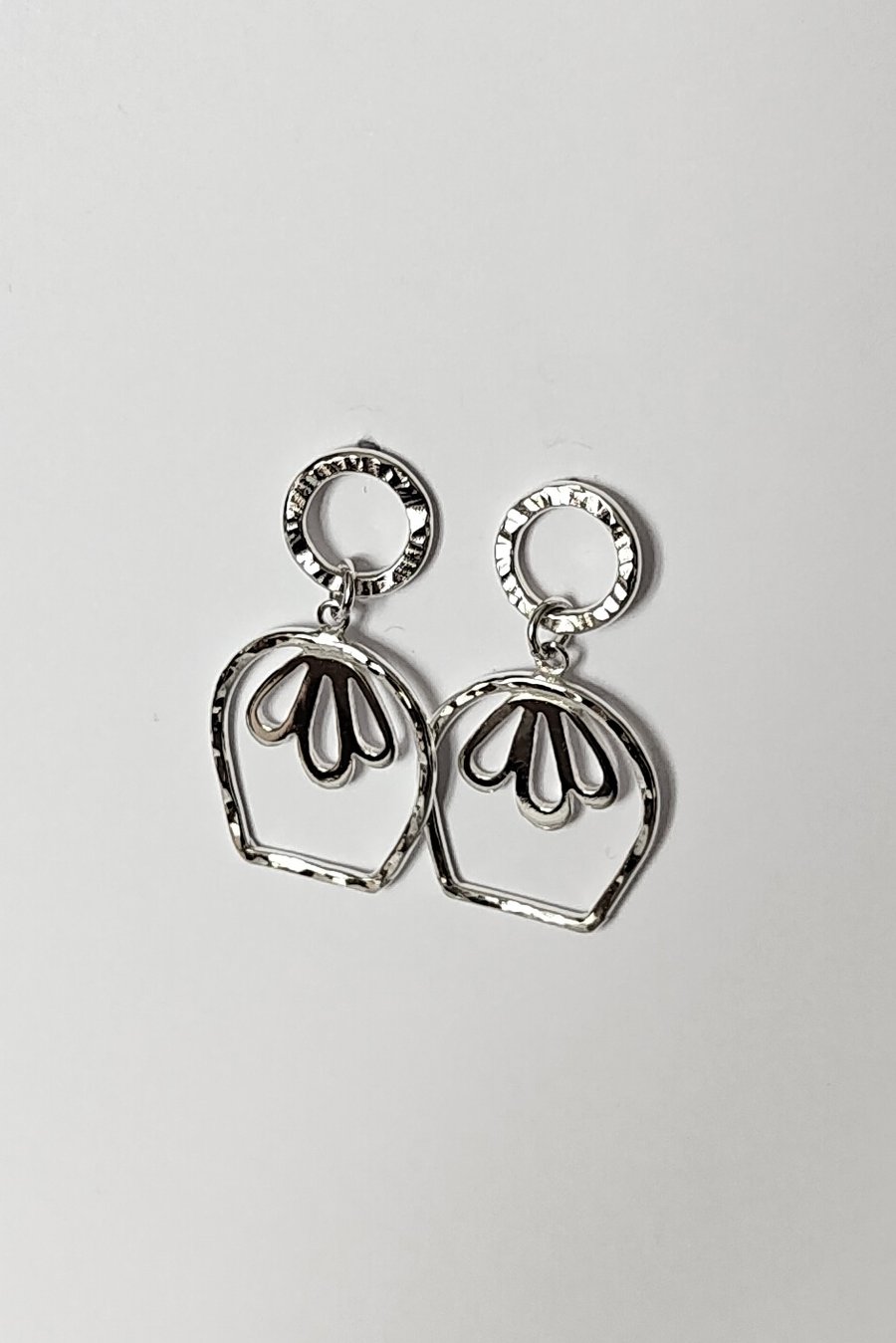 Tulip Sterling Silver Earrings on Hammered Circle Studs