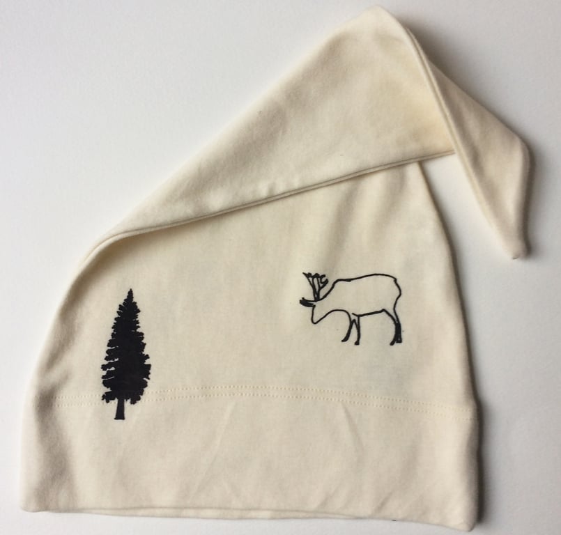 Reindeer  Babies and children organic cotton printed one off knot hat 