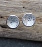 Studs, Sterling Silver Round Disc Stud Earrings, Abstract Texture. 