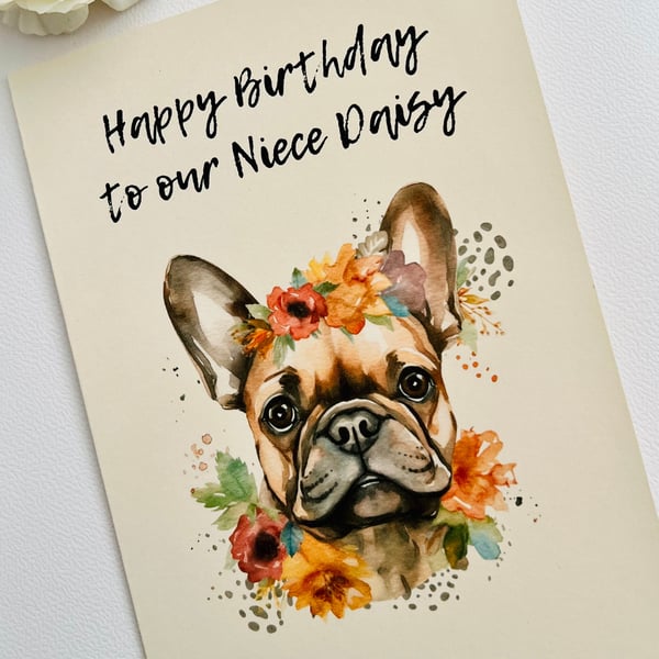 Personalised French Bulldog birthday card for Wife, Mum, Daughter, Grandaughter,