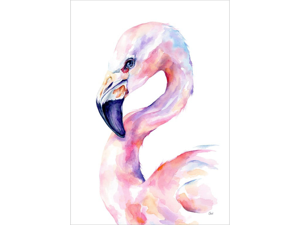 Flamingo - chic fine art print - add some pink glamour to your wall, watercolour