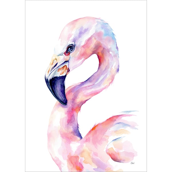 Flamingo - chic fine art print - add some pink glamour to your wall, watercolour