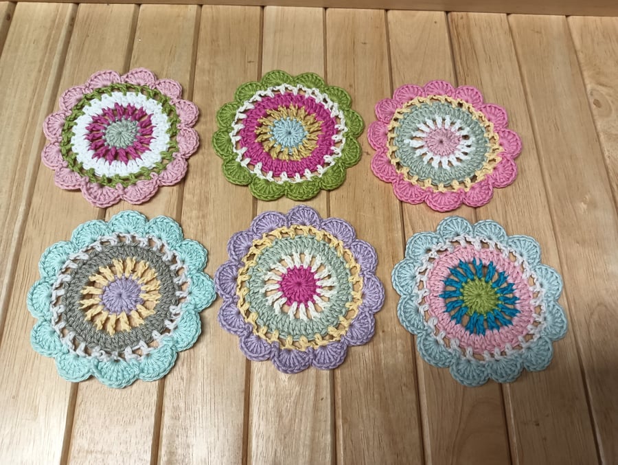 Crochet flower cotton coasters