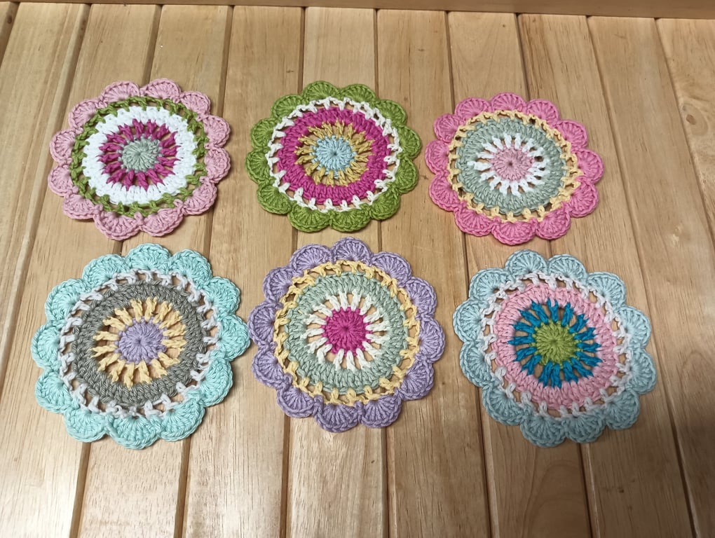 Crochet flower cotton coasters