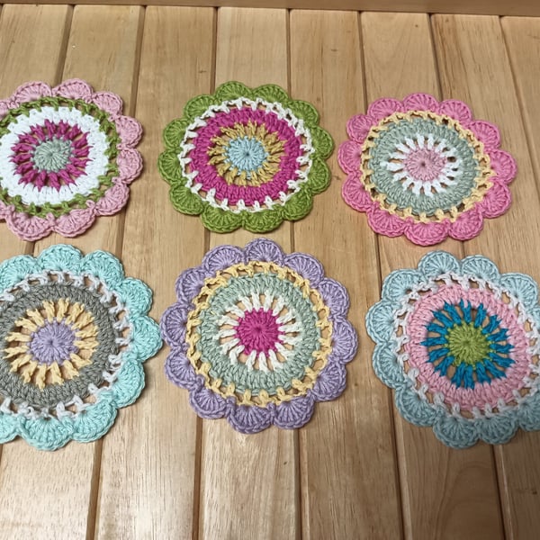 Crochet flower cotton coasters