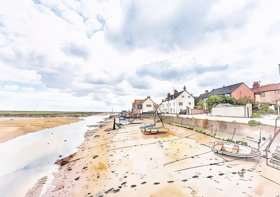 Wells-Next-The-Sea Greeting Card A5 Boats and Houses 