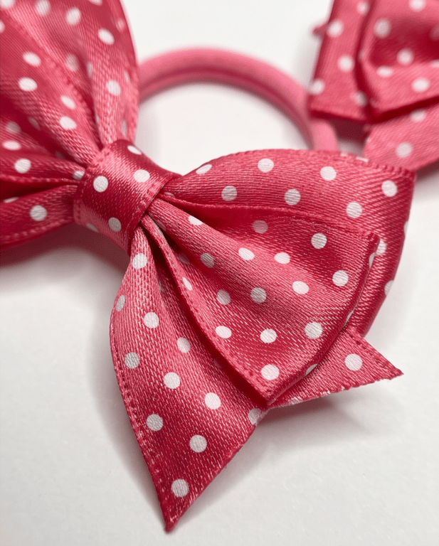  Coral Polka Dot Bow Hair Ties – Handmade Elastic Accessories for Girls