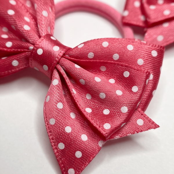  Coral Polka Dot Bow Hair Ties – Handmade Elastic Accessories for Girls