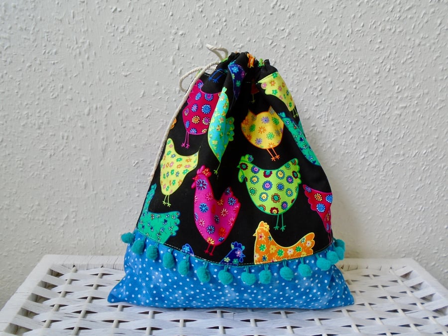 Cotton Drawstring Bag - chicken - Folksy
